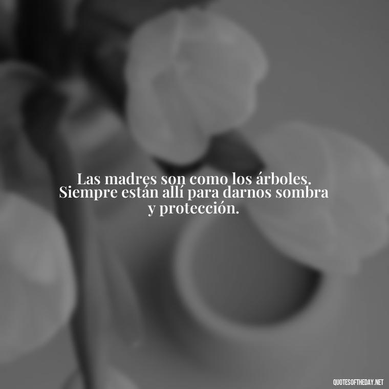 Las madres son como los árboles. Siempre están allí para darnos sombra y protección. - Short Quotes For Mom In Spanish