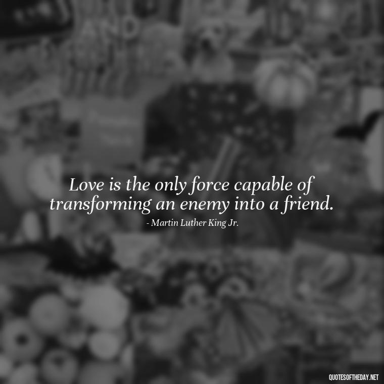 Love is the only force capable of transforming an enemy into a friend. - Love Up Quotes