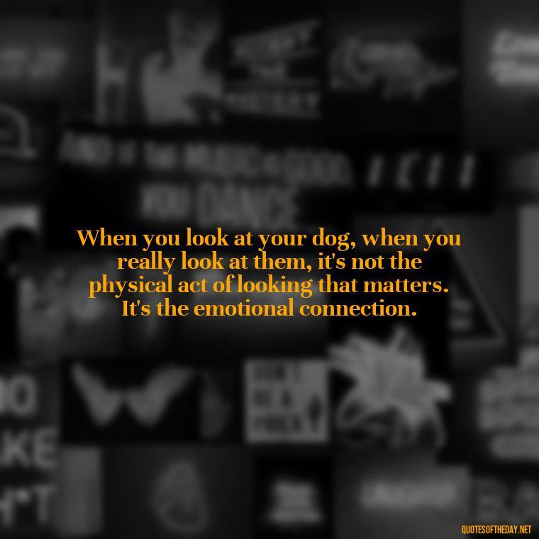 When you look at your dog, when you really look at them, it's not the physical act of looking that matters. It's the emotional connection. - Love For My Dog Quotes