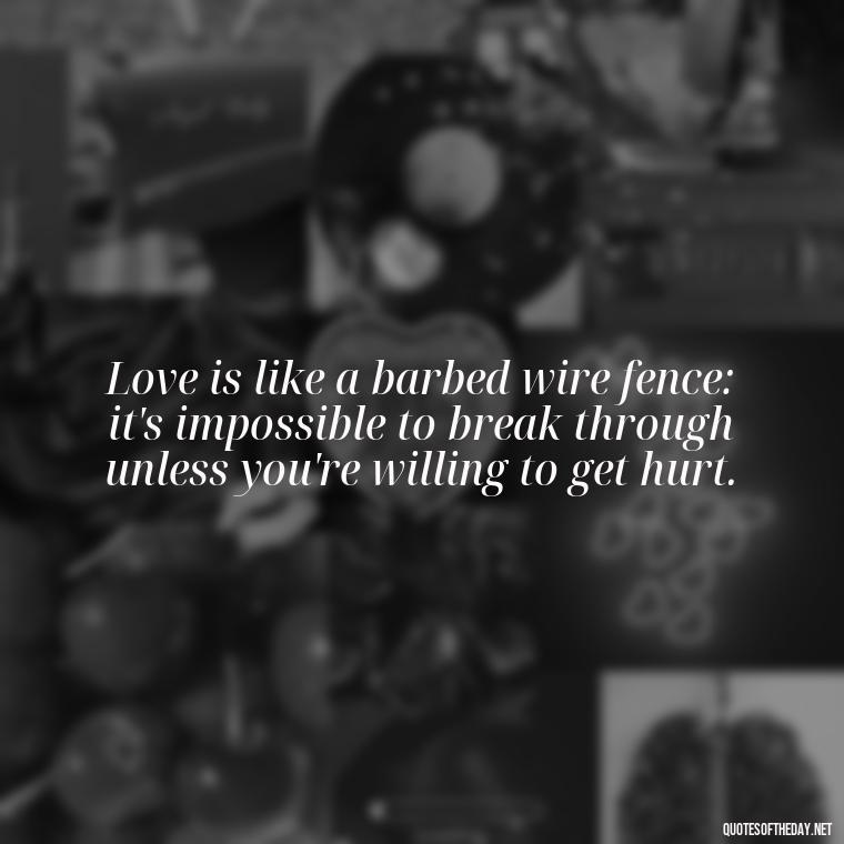 Love is like a barbed wire fence: it's impossible to break through unless you're willing to get hurt. - Quotes For Inmates In Love