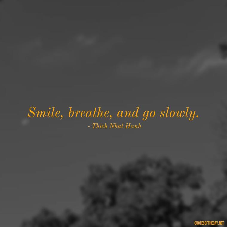 Smile, breathe, and go slowly. - Short Quotes For Positive Attitude