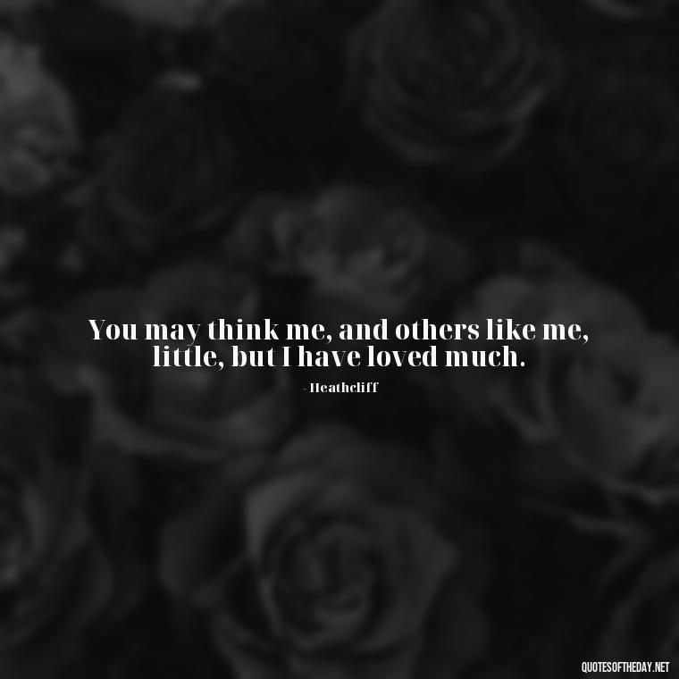 You may think me, and others like me, little, but I have loved much. - Love In Wuthering Heights Quotes