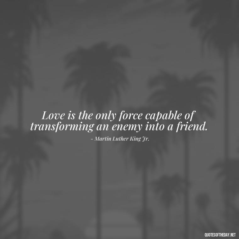 Love is the only force capable of transforming an enemy into a friend. - Fight For Love Quotes