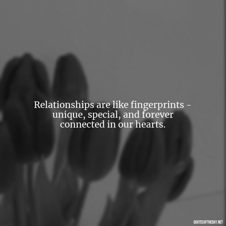 Relationships are like fingerprints - unique, special, and forever connected in our hearts. - Short Quotes On Relationship