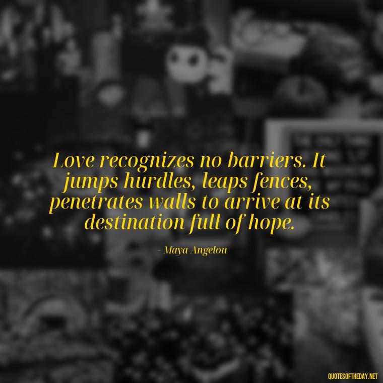 Love recognizes no barriers. It jumps hurdles, leaps fences, penetrates walls to arrive at its destination full of hope. - I Love You More And More Everyday Quotes