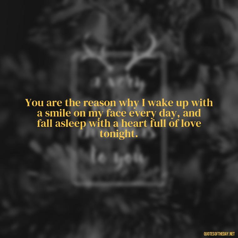 You are the reason why I wake up with a smile on my face every day, and fall asleep with a heart full of love tonight. - I Love U More Than Words Can Say Quotes