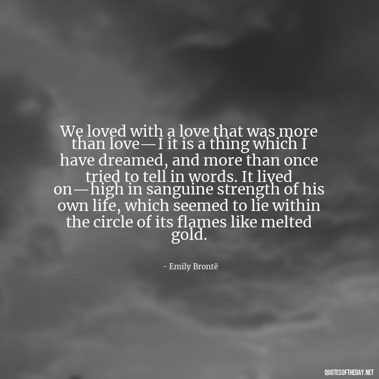 We loved with a love that was more than love—I it is a thing which I have dreamed, and more than once tried to tell in words. It lived on—high in sanguine strength of his own life, which seemed to lie within the circle of its flames like melted gold. - Quotes About Seeking Love