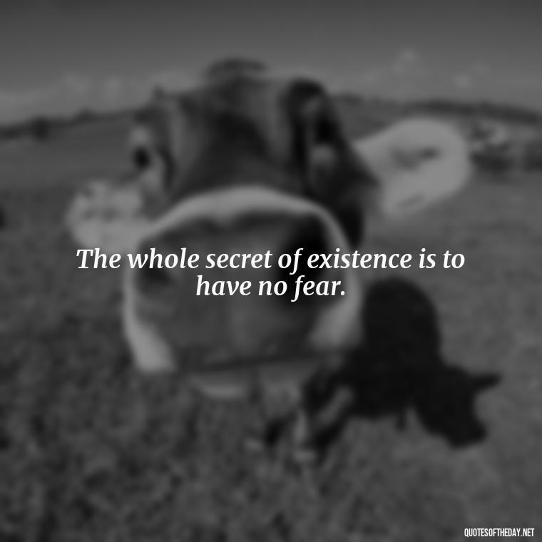 The whole secret of existence is to have no fear. - Short Quotes About Learning