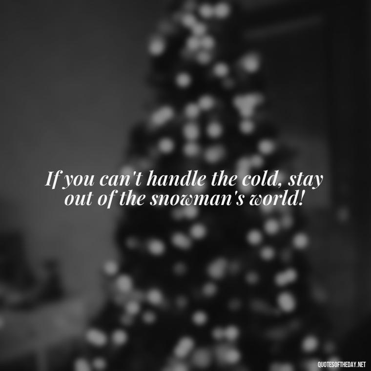 If you can't handle the cold, stay out of the snowman's world! - Cute Short Snowman Quotes