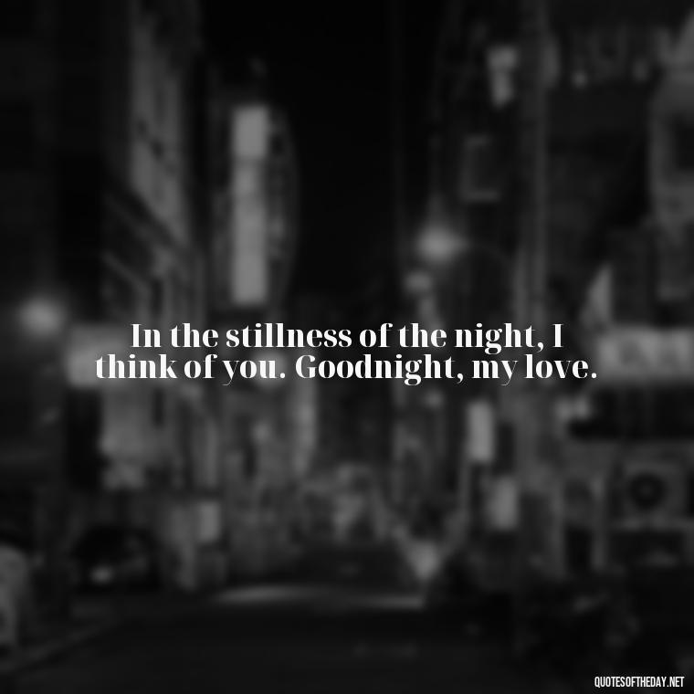 In the stillness of the night, I think of you. Goodnight, my love. - Love Good Night Quotes For Him