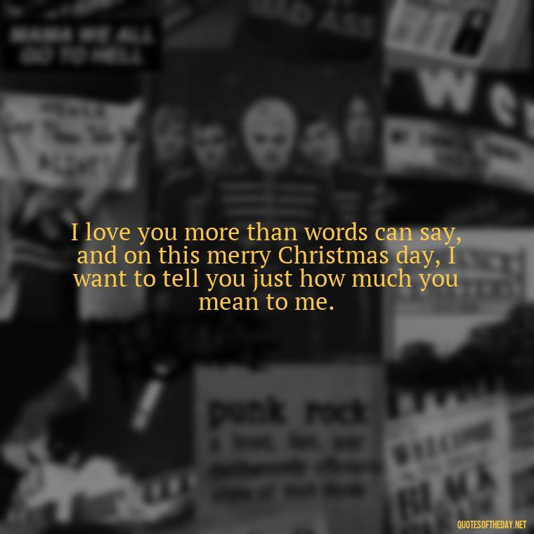 I love you more than words can say, and on this merry Christmas day, I want to tell you just how much you mean to me. - Love Quotes For Xmas