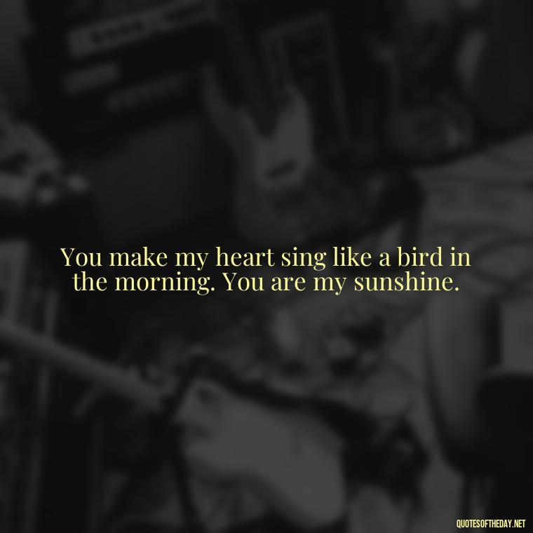 You make my heart sing like a bird in the morning. You are my sunshine. - Love And Sun Quotes