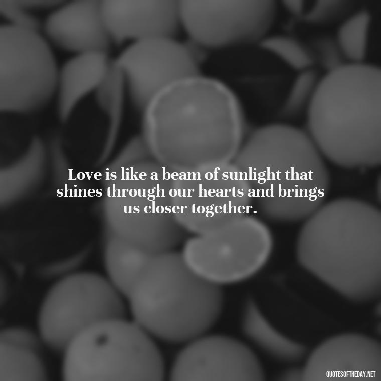 Love is like a beam of sunlight that shines through our hearts and brings us closer together. - Love Quotes About The Sun