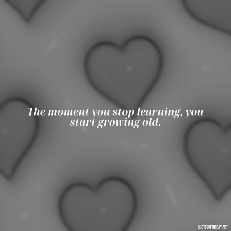 The moment you stop learning, you start growing old. - Growing Up Quotes Short