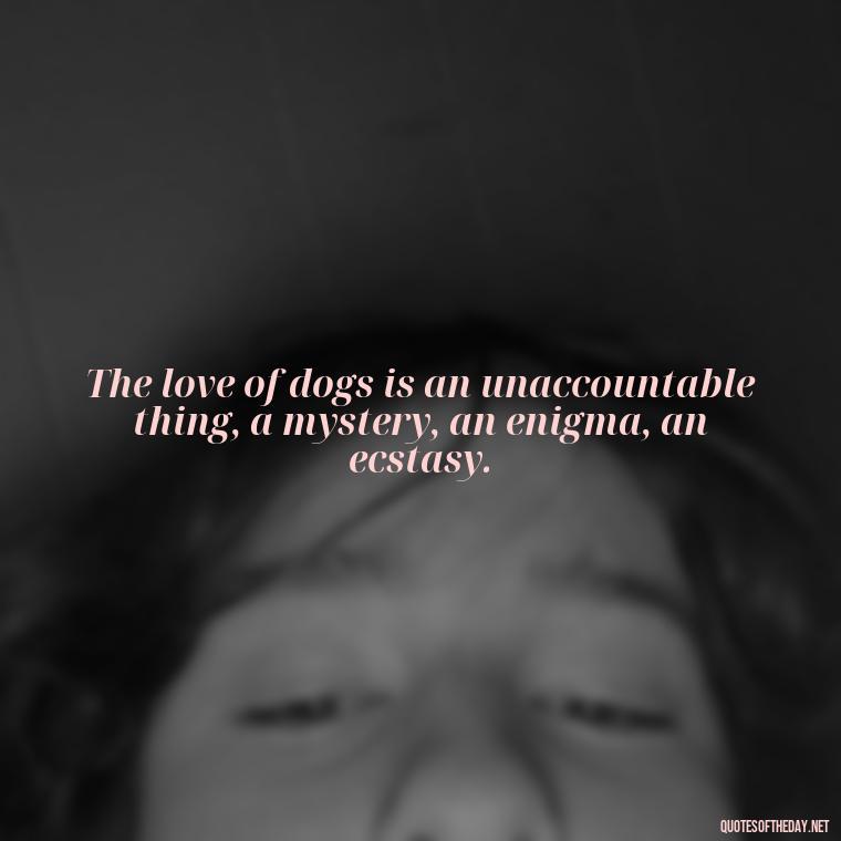 The love of dogs is an unaccountable thing, a mystery, an enigma, an ecstasy. - Quote About Dogs Love