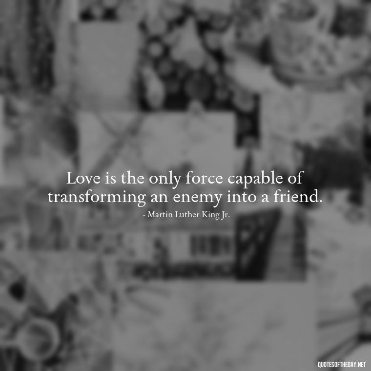 Love is the only force capable of transforming an enemy into a friend. - Happiness And Love Quotes