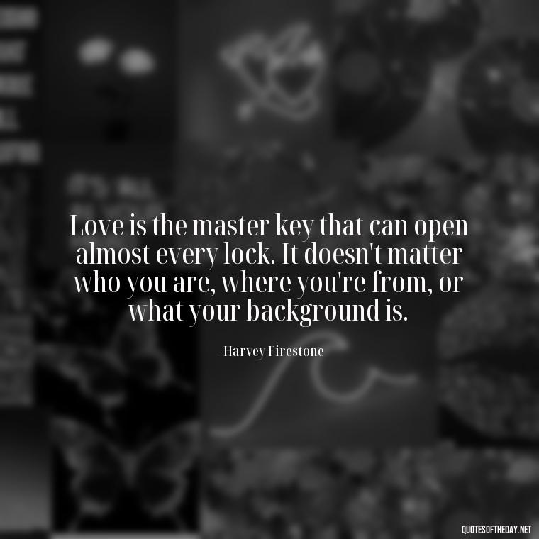 Love is the master key that can open almost every lock. It doesn't matter who you are, where you're from, or what your background is. - Quotes About The True Meaning Of Love