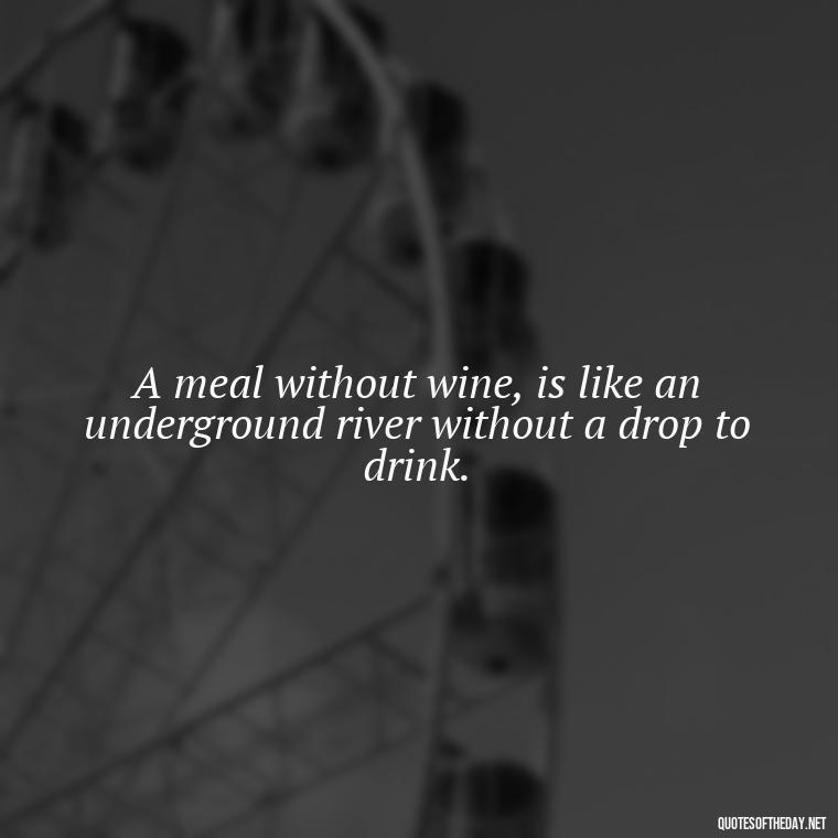 A meal without wine, is like an underground river without a drop to drink. - Italian Quotes Short