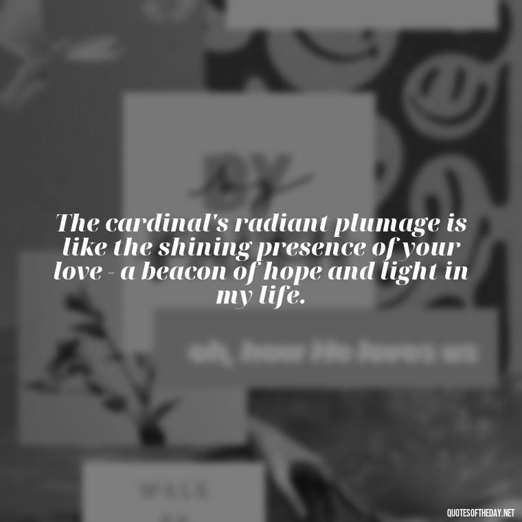 The cardinal's radiant plumage is like the shining presence of your love - a beacon of hope and light in my life. - Cardinal Loved One Quote