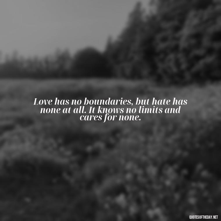 Love has no boundaries, but hate has none at all. It knows no limits and cares for none. - Hurt Hate Love Quotes