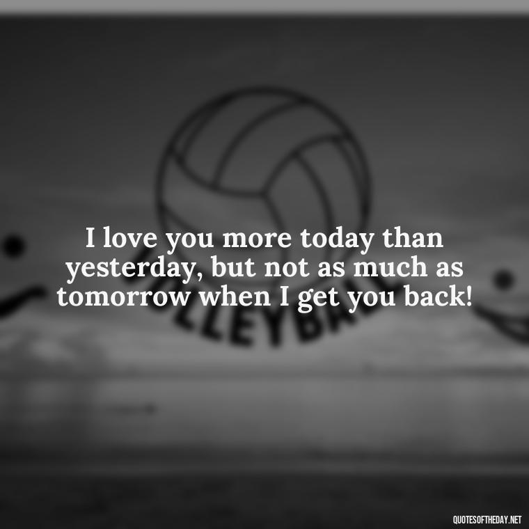 I love you more today than yesterday, but not as much as tomorrow when I get you back! - I Want You Back Get Your Love Back Quotes