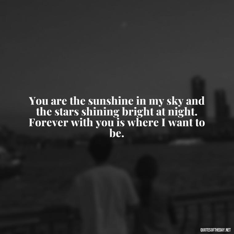 You are the sunshine in my sky and the stars shining bright at night. Forever with you is where I want to be. - Love You Forever Quotes For Him