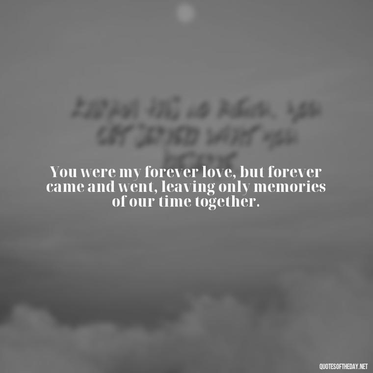 You were my forever love, but forever came and went, leaving only memories of our time together. - I Wished You Loved Me Quotes