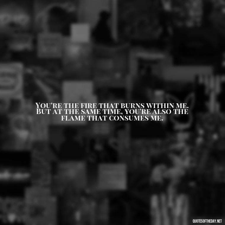 You're the fire that burns within me. But at the same time, you're also the flame that consumes me. - I Love You And I Hate You Quotes