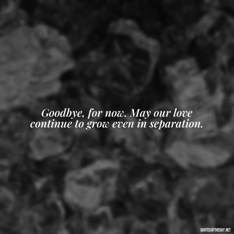 Goodbye, for now. May our love continue to grow even in separation. - Love And Goodbye Quotes