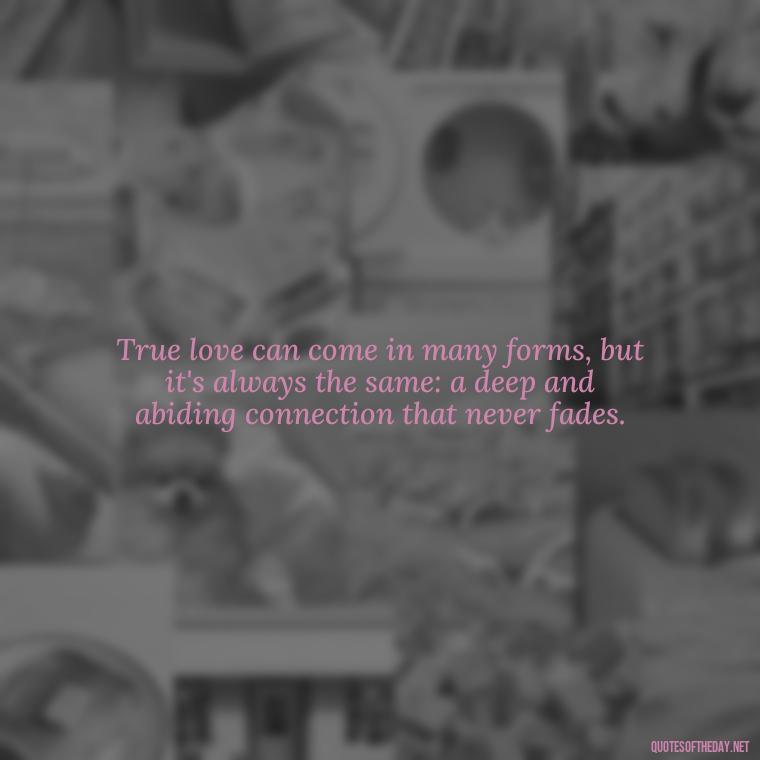 True love can come in many forms, but it's always the same: a deep and abiding connection that never fades. - Quotes About True Love Never Dies