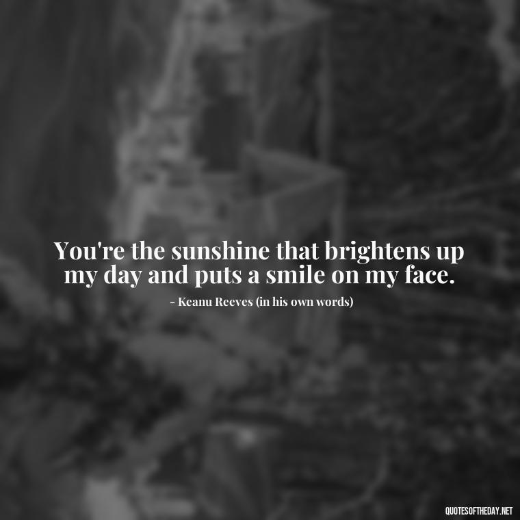 You're the sunshine that brightens up my day and puts a smile on my face. - Keanu Reeves Love Quotes