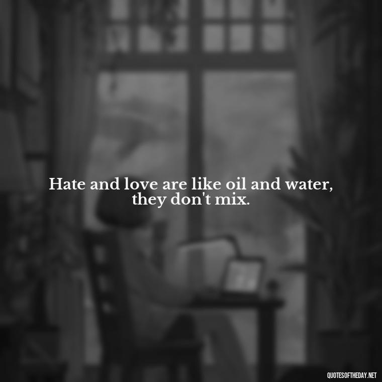 Hate and love are like oil and water, they don't mix. - Love And Hate Relationship Quotes