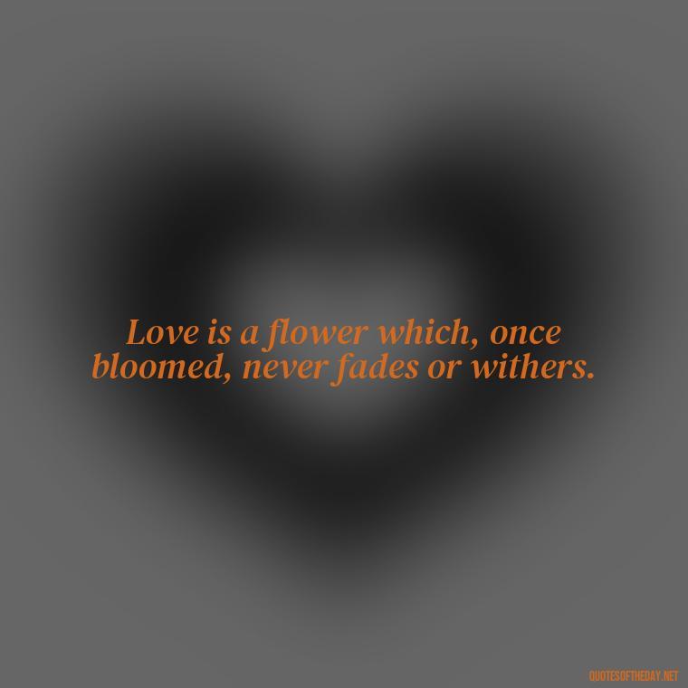 Love is a flower which, once bloomed, never fades or withers. - King Queen Quotes Love