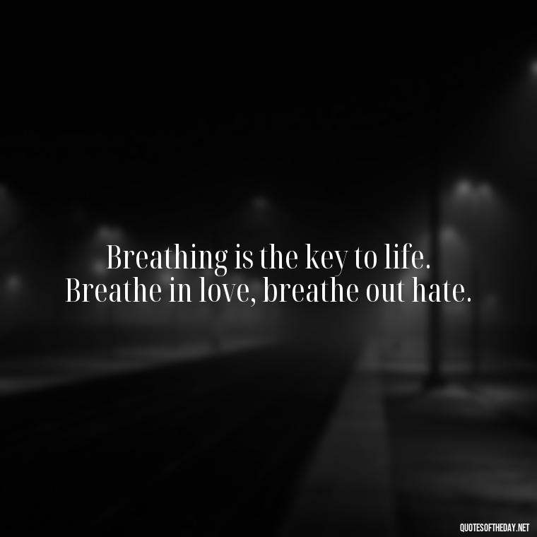 Breathing is the key to life. Breathe in love, breathe out hate. - Breathe Quotes Short