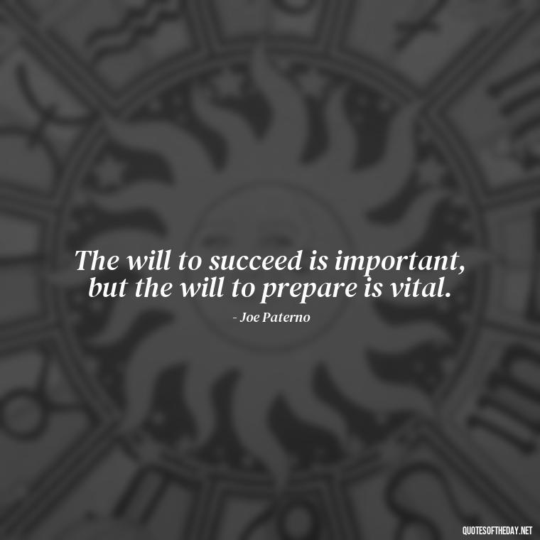 The will to succeed is important, but the will to prepare is vital. - Short Quotes On Determination