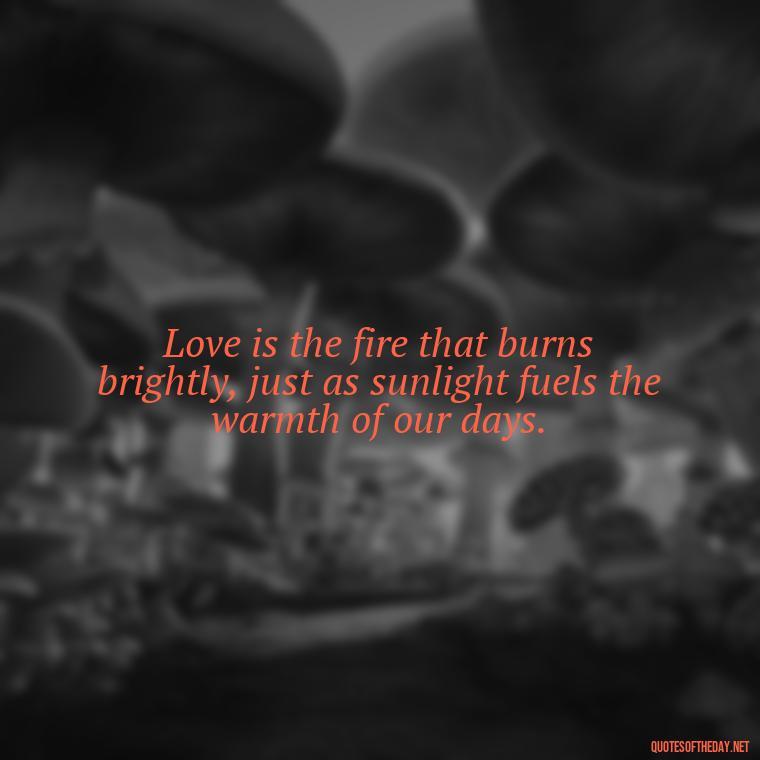 Love is the fire that burns brightly, just as sunlight fuels the warmth of our days. - Quotes About Sunlight And Love