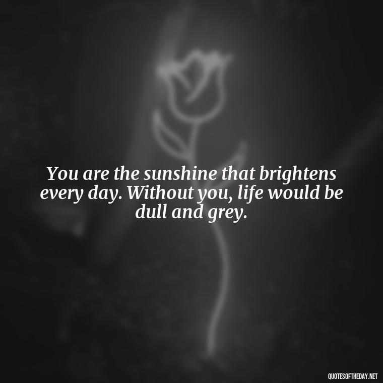 You are the sunshine that brightens every day. Without you, life would be dull and grey. - Love Quotes From Wuthering Heights