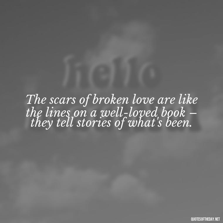 The scars of broken love are like the lines on a well-loved book – they tell stories of what's been. - Quotes For Broken Love