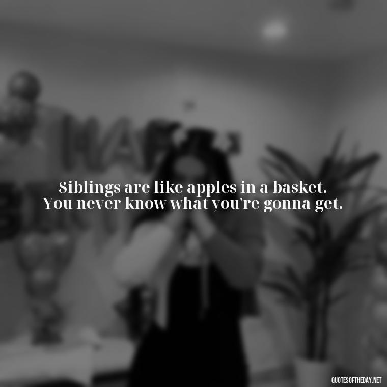 Siblings are like apples in a basket. You never know what you're gonna get. - I Love My Sibling Quotes