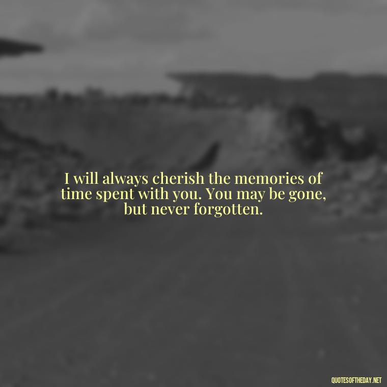 I will always cherish the memories of time spent with you. You may be gone, but never forgotten. - Quote About A Lost Loved One