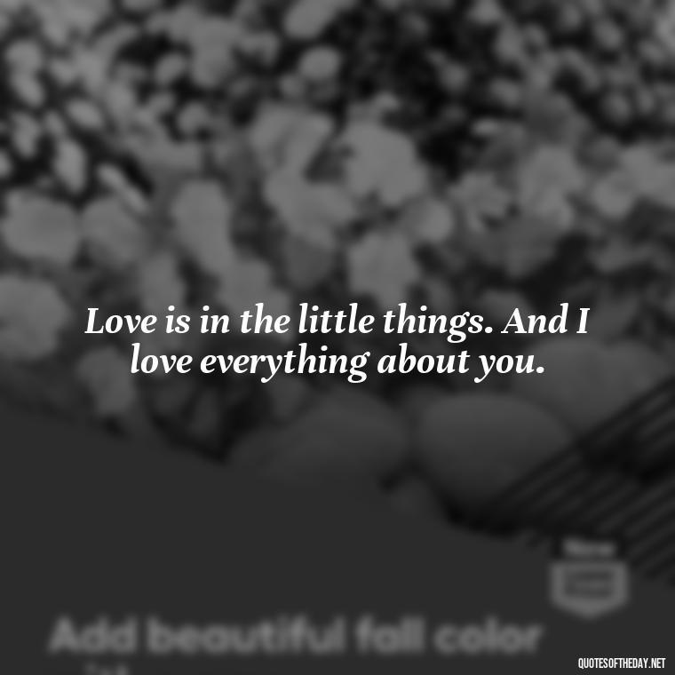 Love is in the little things. And I love everything about you. - Cute Short Quotes For Her