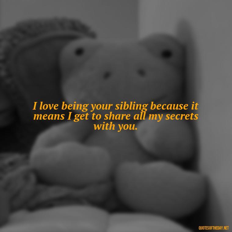 I love being your sibling because it means I get to share all my secrets with you. - I Love You Quotes For Brother