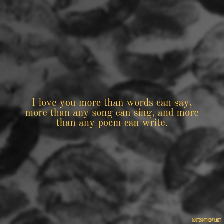 I love you more than words can say, more than any song can sing, and more than any poem can write. - Love Quotes For Guys