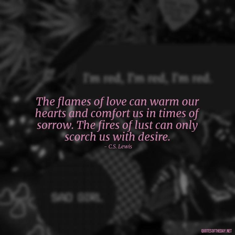 The flames of love can warm our hearts and comfort us in times of sorrow. The fires of lust can only scorch us with desire. - Lust Vs Love Quotes