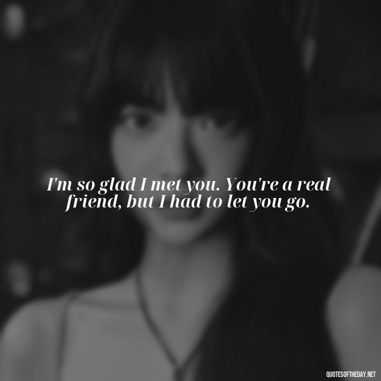 I'm so glad I met you. You're a real friend, but I had to let you go. - Short Deep Song Lyrics Quotes