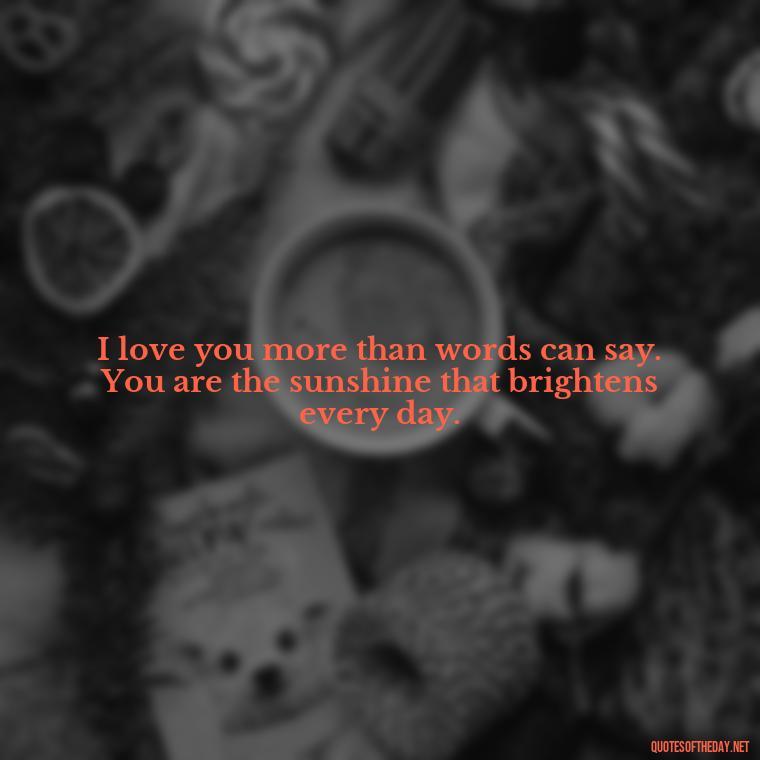 I love you more than words can say. You are the sunshine that brightens every day. - I Love You Quotes Images