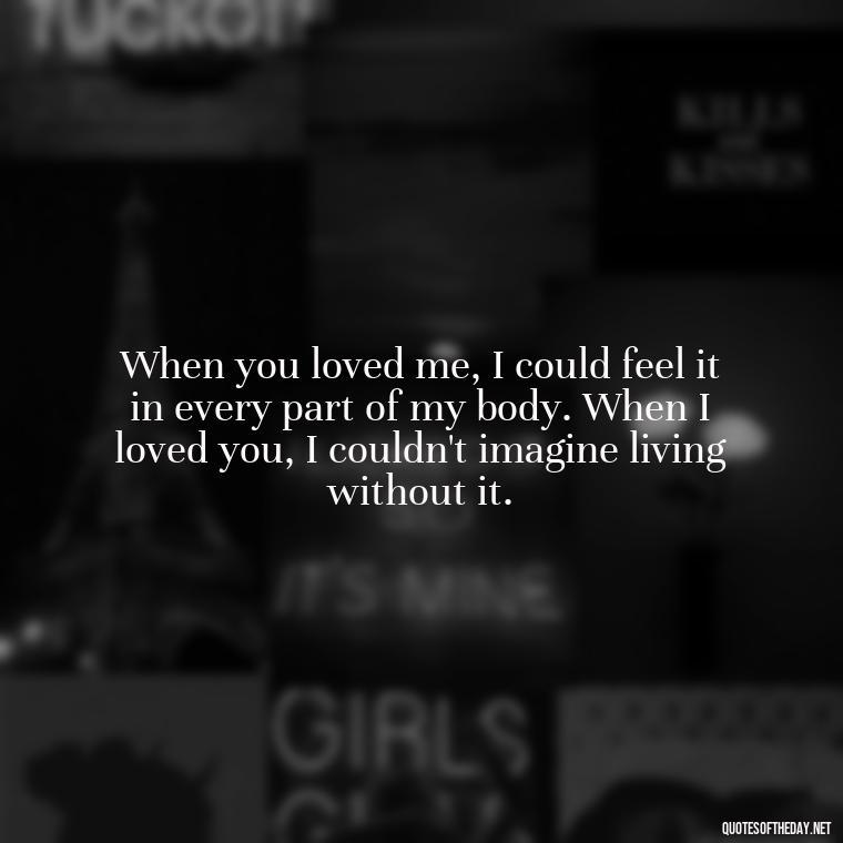 When you loved me, I could feel it in every part of my body. When I loved you, I couldn't imagine living without it. - Broken In Love Quotes