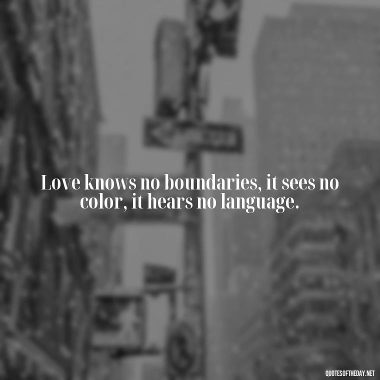 Love knows no boundaries, it sees no color, it hears no language. - Quotes About Love And Communication