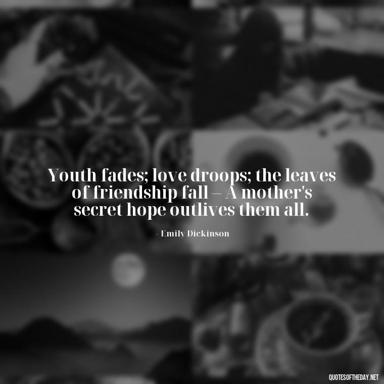 Youth fades; love droops; the leaves of friendship fall – A mother's secret hope outlives them all. - I Love Being A Mother Quotes