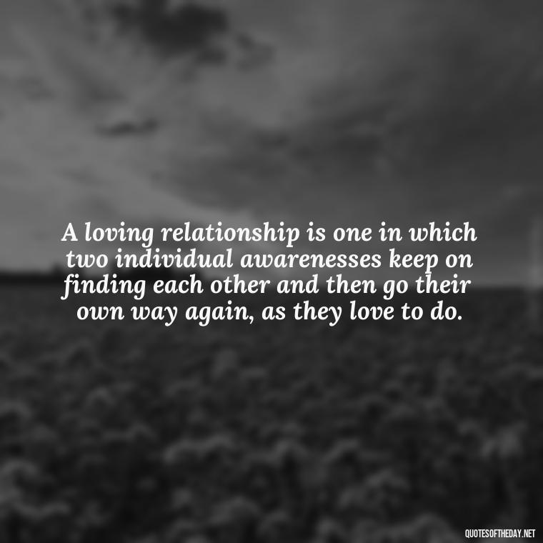 A loving relationship is one in which two individual awarenesses keep on finding each other and then go their own way again, as they love to do. - Quotes About Commitment And Love